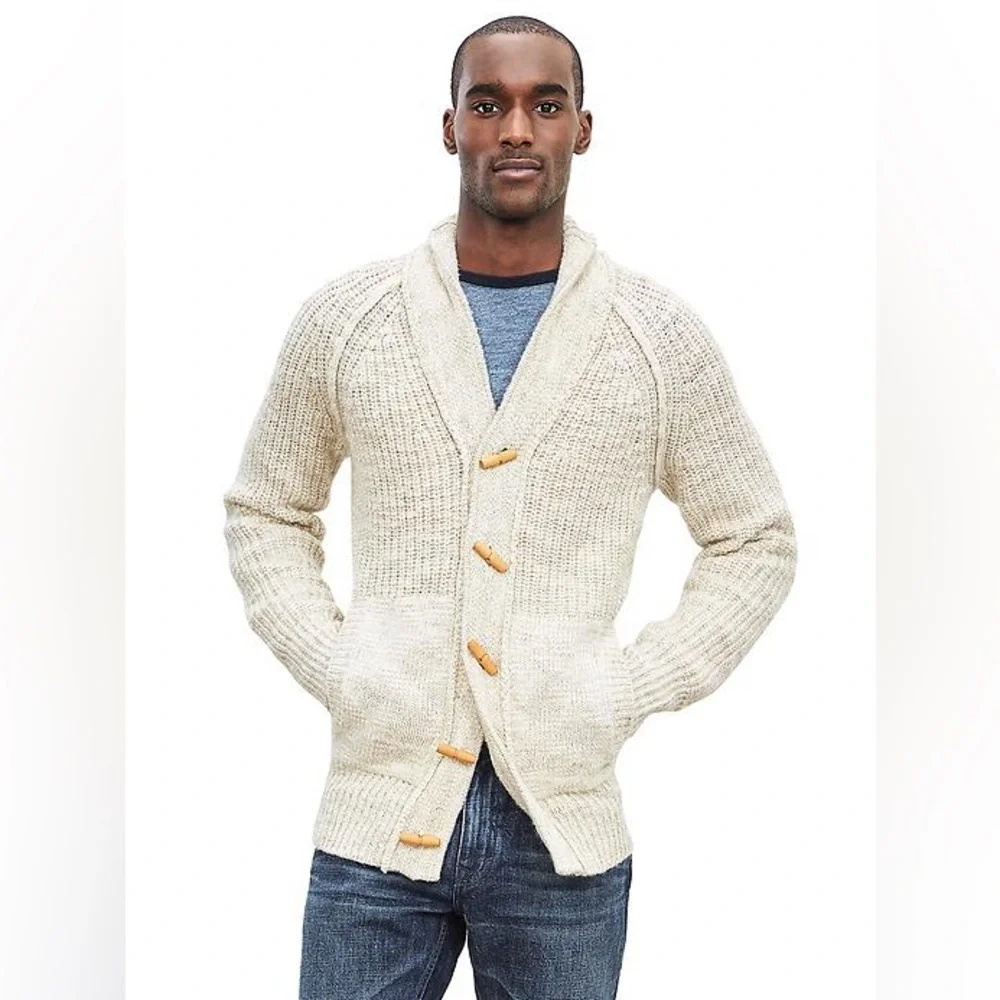 Banana Republic Heritage Men's Cream Shawl Collar Toggle Wool Blend Cardigan